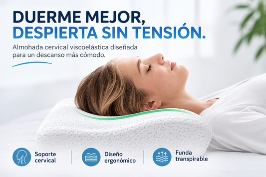 blessedia.com - Almohada cervical viscoelástica, diseñada para ofrecer un descanso cómodo y confortable.
