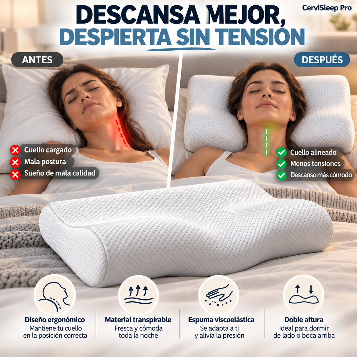 Almohada Cervical Viscoelástica - Cervisleep Pro™